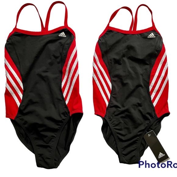 Adidas 1 piece Vortex swimsuit, black splice C back, red accents. Size26 (small)